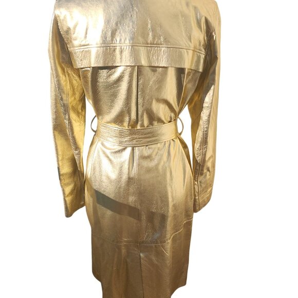 ⭐Luxury Designer Stylish Gold Real Genuine Leather Glamorous Jacket Coat Trench - Picture 11 of 16